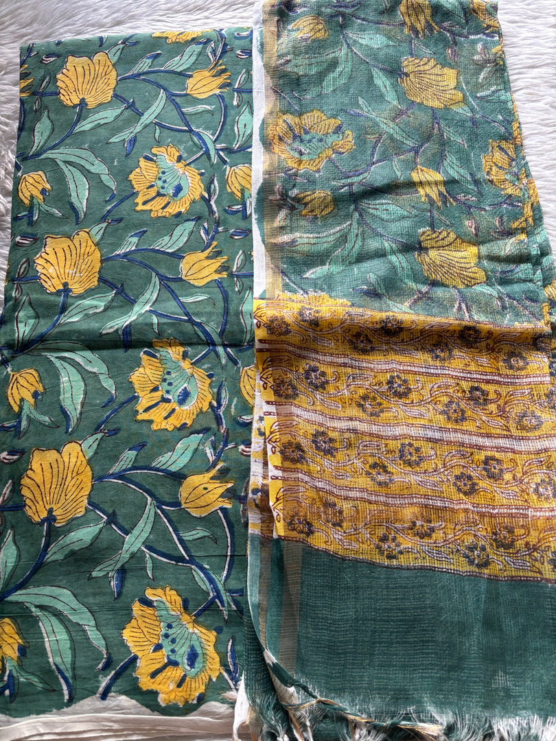 Pure cotton handblock 5 m fabric with Kota Doria dupatta
