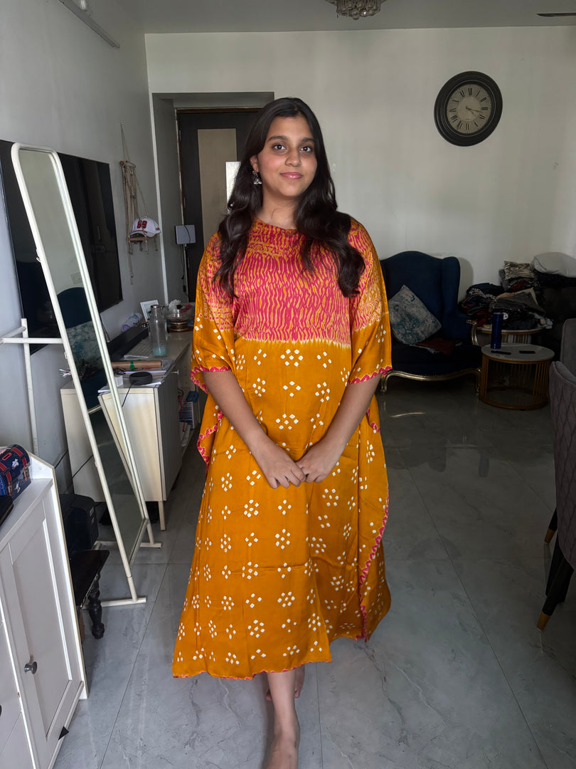 Modal silk Bandhej shibori kaftan