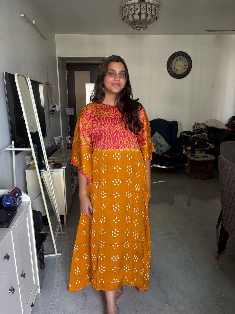 Modal silk Bandhej shibori kaftan