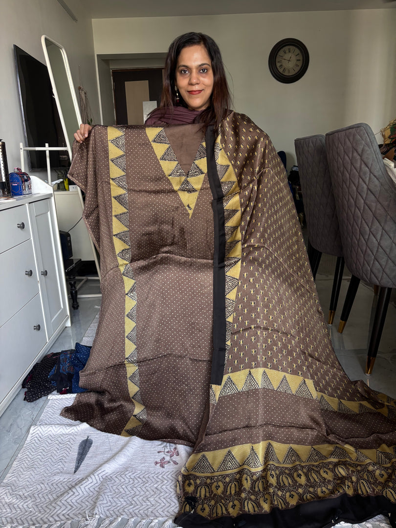 Natural Dye Ajrakh Handblock Printed Modaal silk 2Piece suit