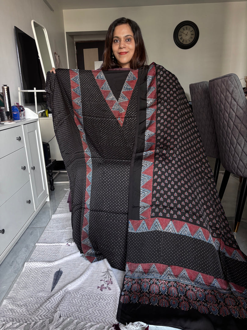 Natural Dye Ajrakh Handblock Printed Modaal silk 2 piece set