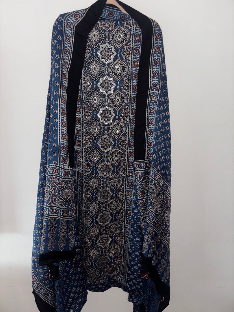 Handworked natural dye pure modal silk top and dupatta 2 piece set Handworked on the panel of the top and on the daman of the dupatta