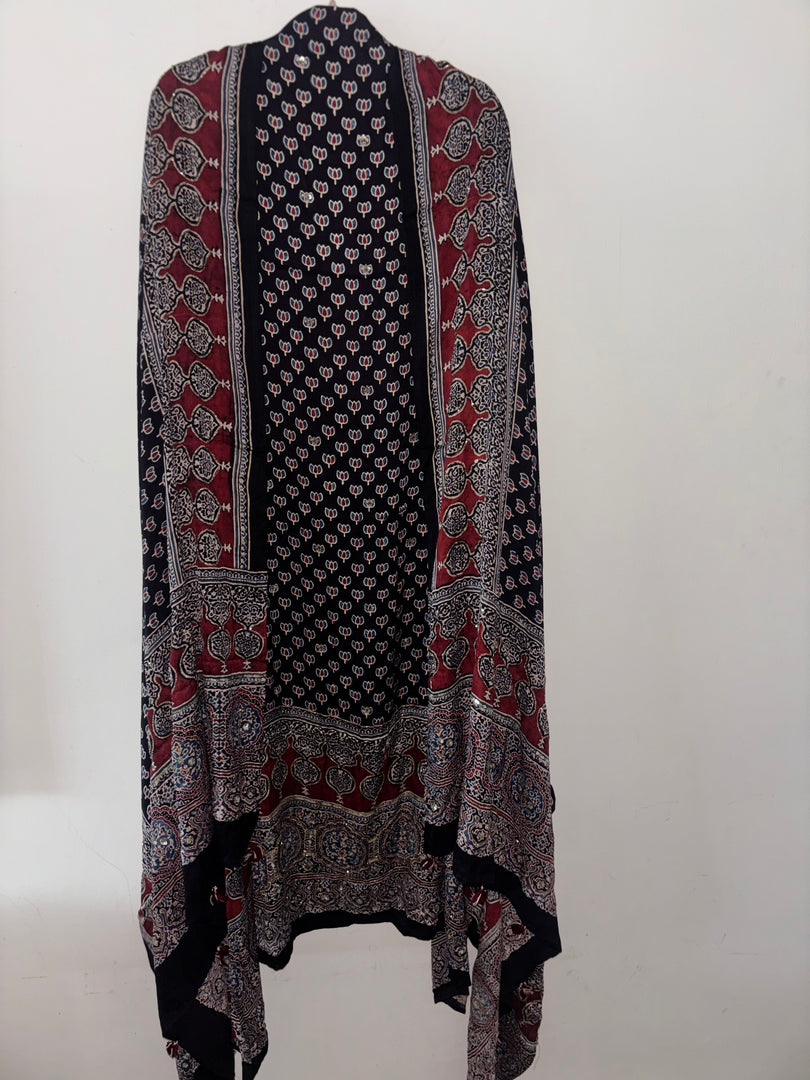 Handworked natural dye pure modal silk top and dupatta 2 piece set