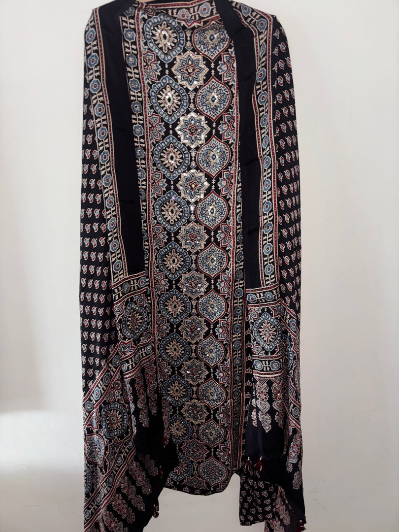 Handworked natural dye pure modal silk top and dupatta 2 piece set