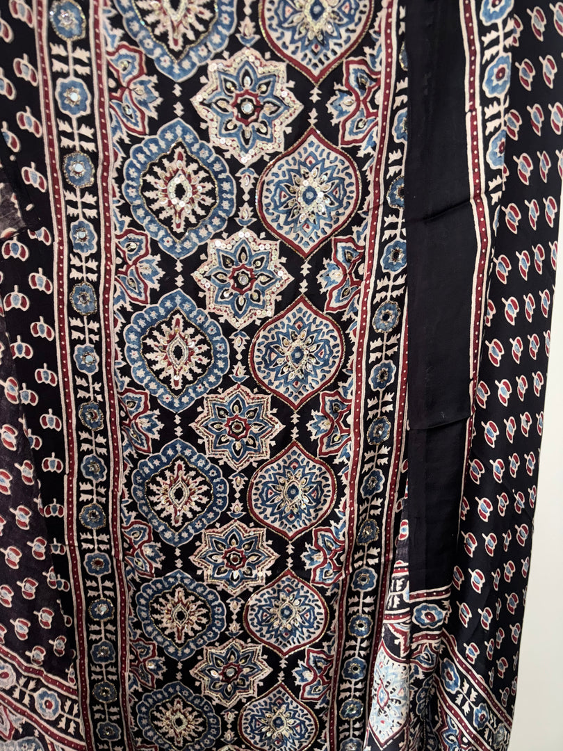 Handworked natural dye pure modal silk top and dupatta 2 piece set