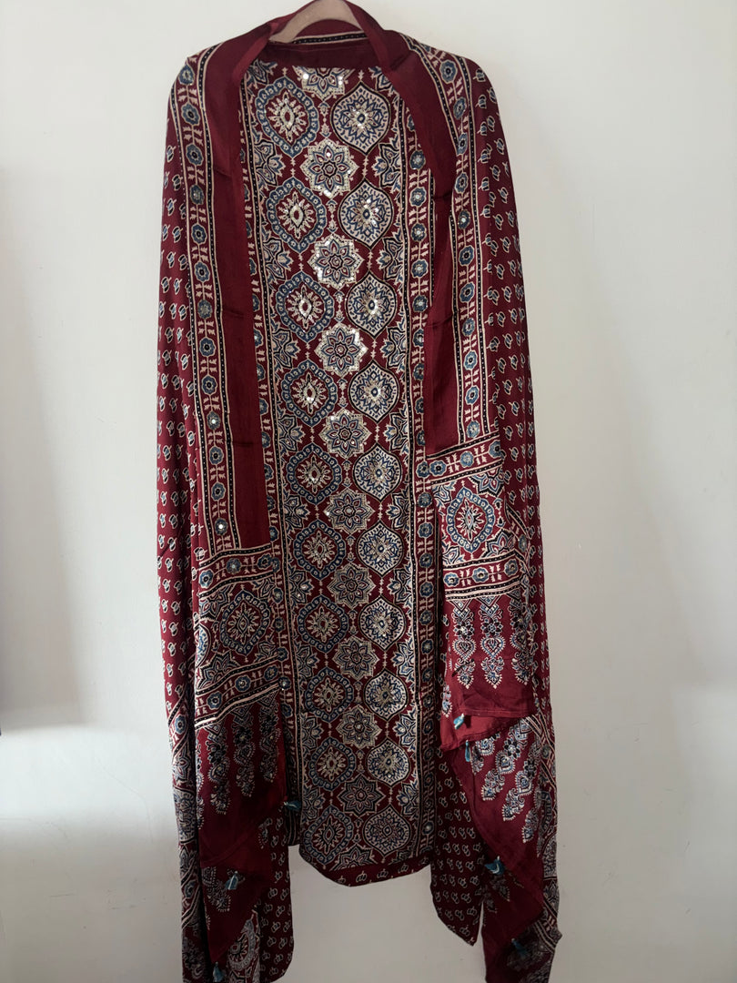 Handworked natural dye pure modal silk top and dupatta 2 piece set
