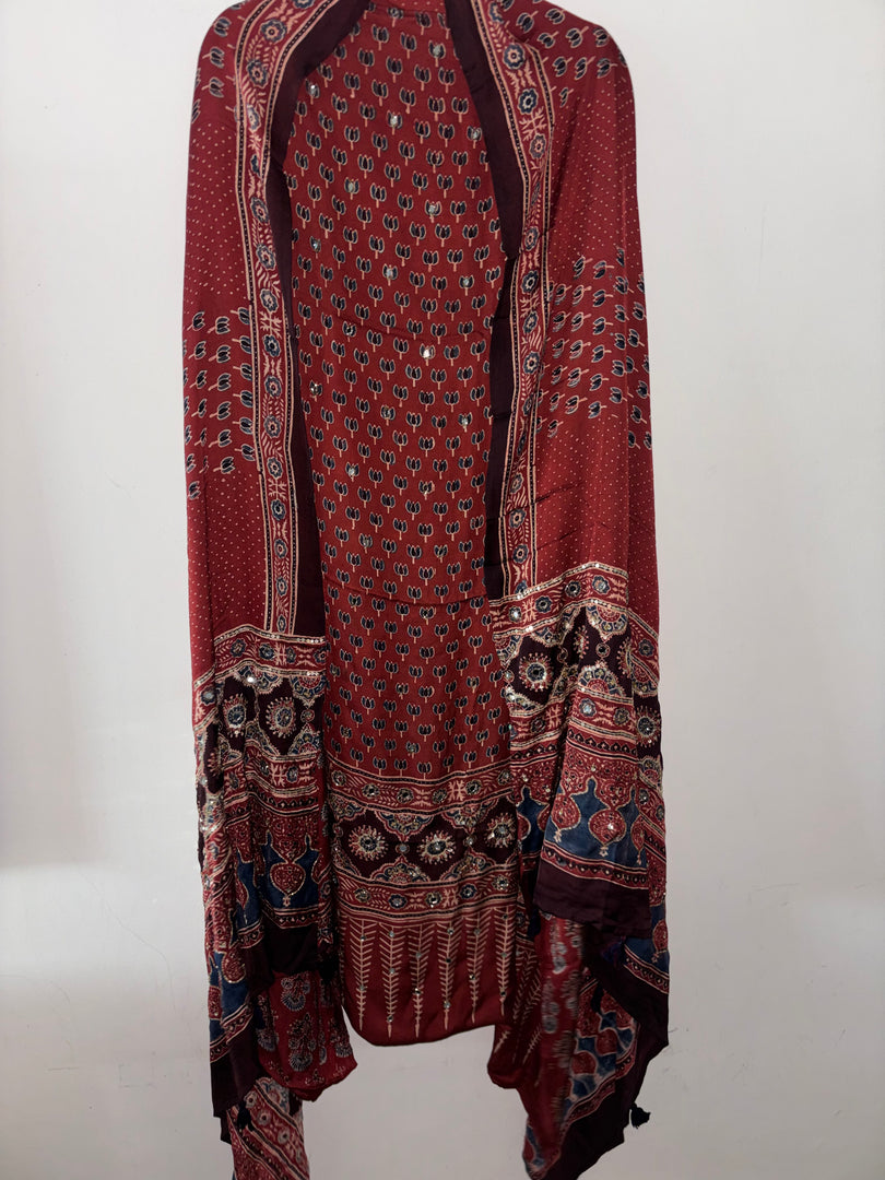 Handworked natural dye pure modal silk top and dupatta 2 piece set