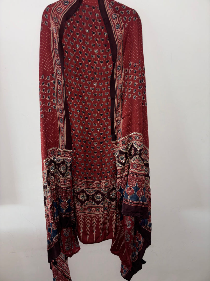 Handworked natural dye pure modal silk top and dupatta 2 piece set