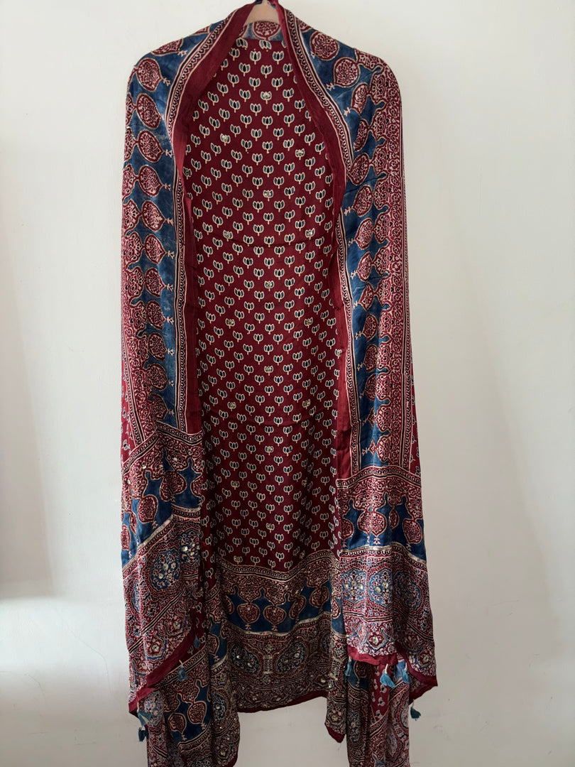 Handworked natural dye pure modal silk top and dupatta 2 piece set