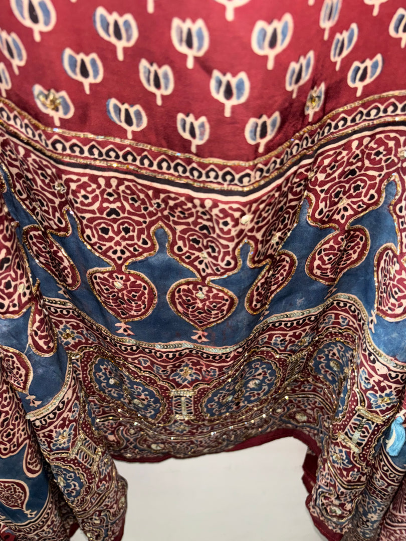 Handworked natural dye pure modal silk top and dupatta 2 piece set