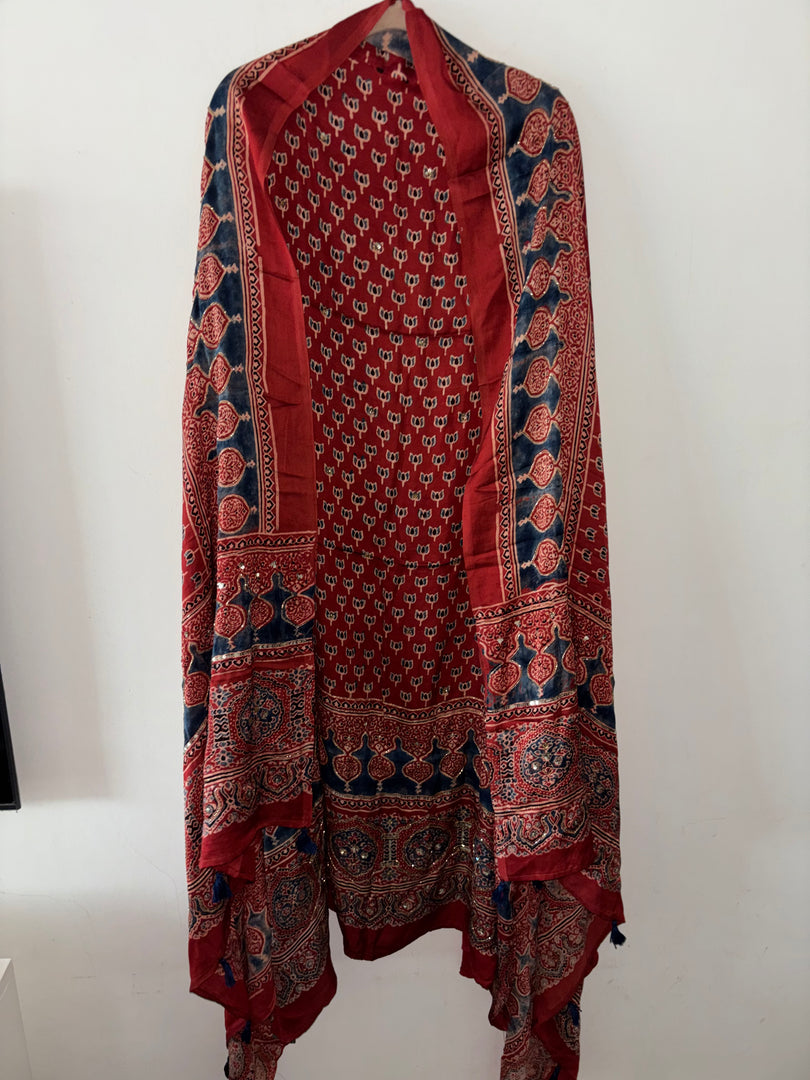 Handworked natural dye pure modal silk top and dupatta 2 piece set