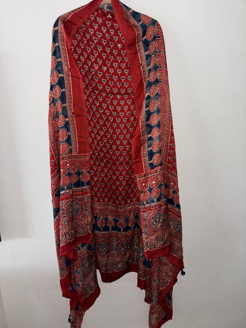 Handworked natural dye pure modal silk top and dupatta 2 piece set