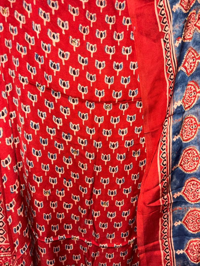 Handworked natural dye pure modal silk top and dupatta 2 piece set