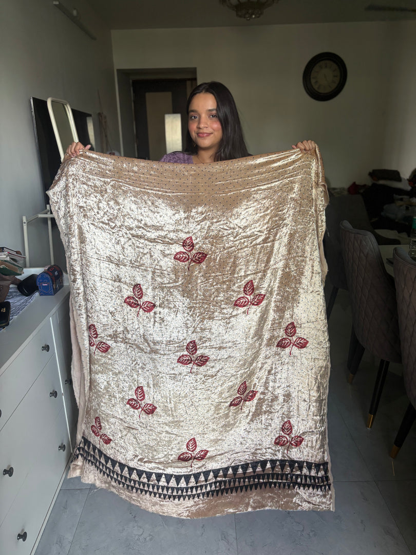 3 m velvet handblocked ajrakh top fabric