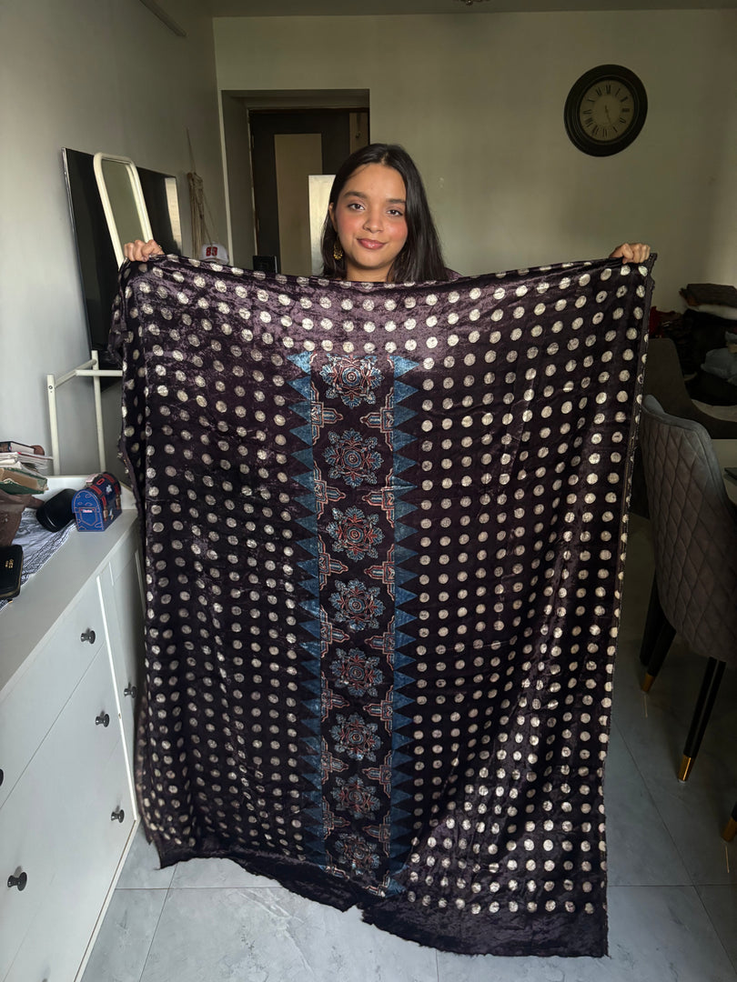 3 m velvet handblocked ajrakh top fabric