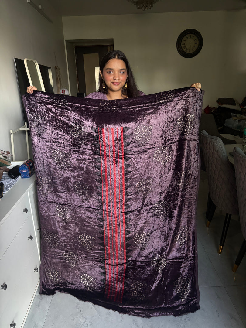 3 m velvet handblocked ajrakh top fabric