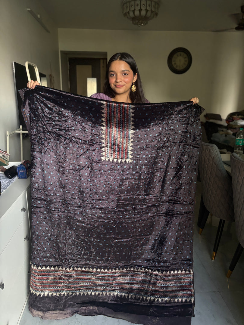 3 m velvet handblocked ajrakh top fabric
