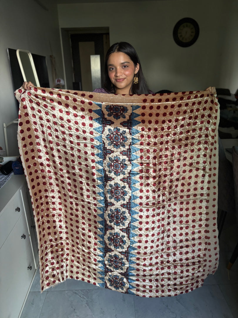 3 m velvet handblocked ajrakh top fabric