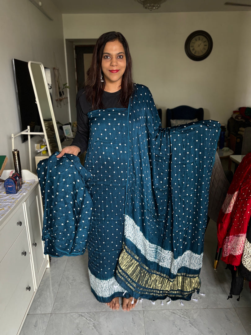 Pure modal silk Bandhej top bottom and dupatta with Shibori design 3 piece set