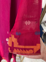 Pure cotton handwoven jamdani top paired with Kota doria dupatta with lace detailing stitched 2 piece set