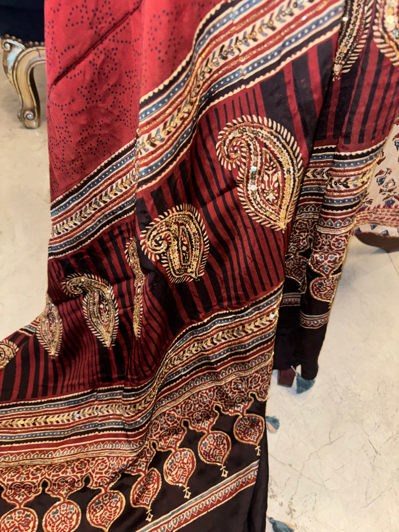 Handworked modal silk ajrakh top and dupatta 2 piece set