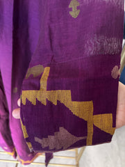 Pure cotton handwoven jamdani top paired with Kota doria dupatta with lace detailing stitched 2 piece set