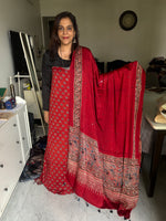 Load image into Gallery viewer, Natural dye modal silk ajrakh top with plain modal silk handworked mirror dupatta 2 piece set
