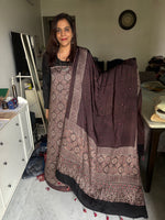 Load image into Gallery viewer, Natural dye modal silk ajrakh top with plain modal silk handworked mirror dupatta 2 piece set
