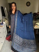 Load image into Gallery viewer, Natural dye modal silk ajrakh top with plain modal silk handworked mirror dupatta 2 piece set
