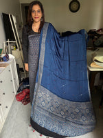 Load image into Gallery viewer, Natural dye modal silk ajrakh top with plain modal silk handworked mirror dupatta 2 piece set
