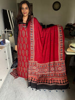Load image into Gallery viewer, Natural dye modal silk ajrakh top with plain modal silk handworked mirror dupatta 2 piece set

