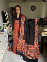 Load image into Gallery viewer, Natural dye modal silk ajrakh top with plain modal silk handworked mirror dupatta 2 piece set
