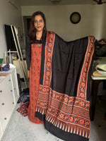 Load image into Gallery viewer, Natural dye modal silk ajrakh top with plain modal silk handworked mirror dupatta 2 piece set
