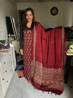 Load image into Gallery viewer, Natural dye modal silk ajrakh top with plain modal silk handworked mirror dupatta 2 piece set
