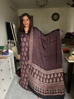 Load image into Gallery viewer, Natural dye modal silk ajrakh top with plain modal silk handworked mirror dupatta 2 piece set
