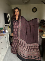 Load image into Gallery viewer, Natural dye modal silk ajrakh top with plain modal silk handworked mirror dupatta 2 piece set
