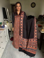 Load image into Gallery viewer, Natural dye modal silk ajrakh top with plain modal silk handworked mirror dupatta 2 piece set
