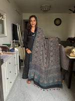 Load image into Gallery viewer, Pure georgette handblock ajrakh georgette dupatta with tazzels
