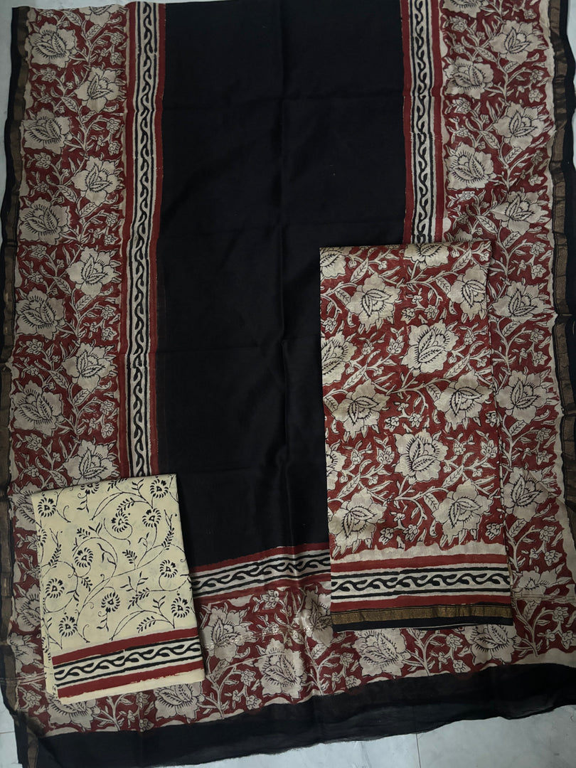 Handblock printed Chanderi top and dupatta with cotton bottom