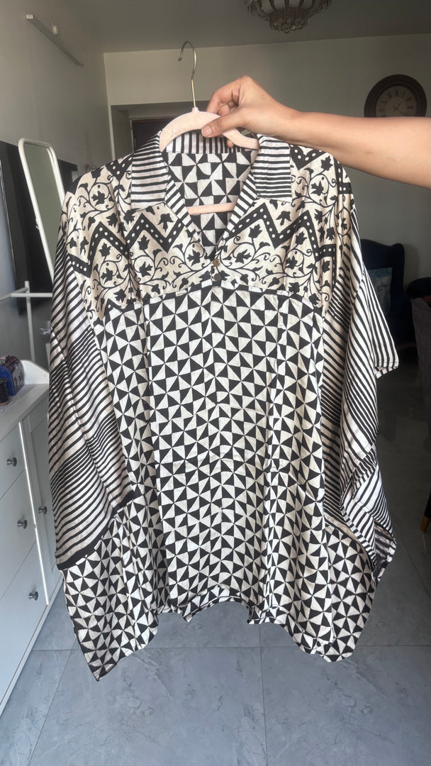 Modal silk vanaspathi handblocked kaftan shirts free size