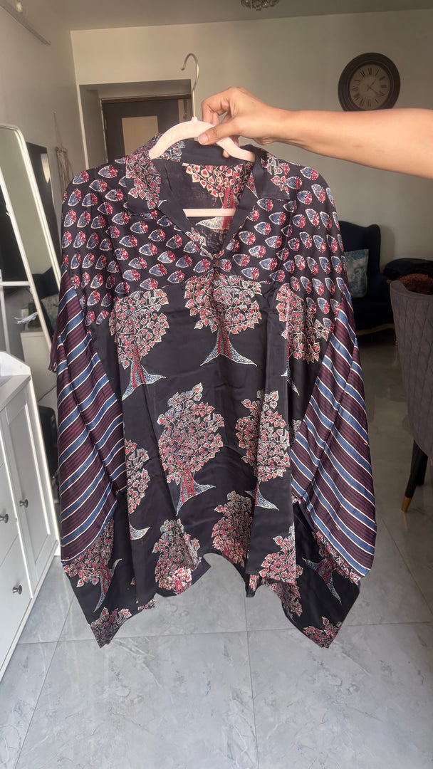 Modal silk vanaspathi handblocked kaftan shirts free size