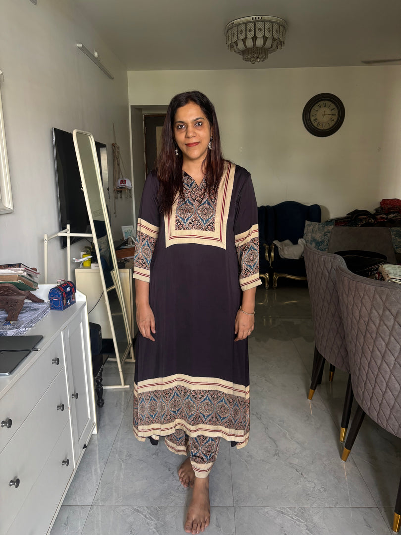 Modal silk ajrakh stitched cord set