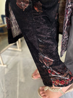 Load image into Gallery viewer, Premium Handblocked Ajrakh Velvet Silk Handworked Top, paired with a matching Velvet Silk Bottom and an elegant Organza Dupatta detailed with Cutdana Scalloping 3 piece set stitched
