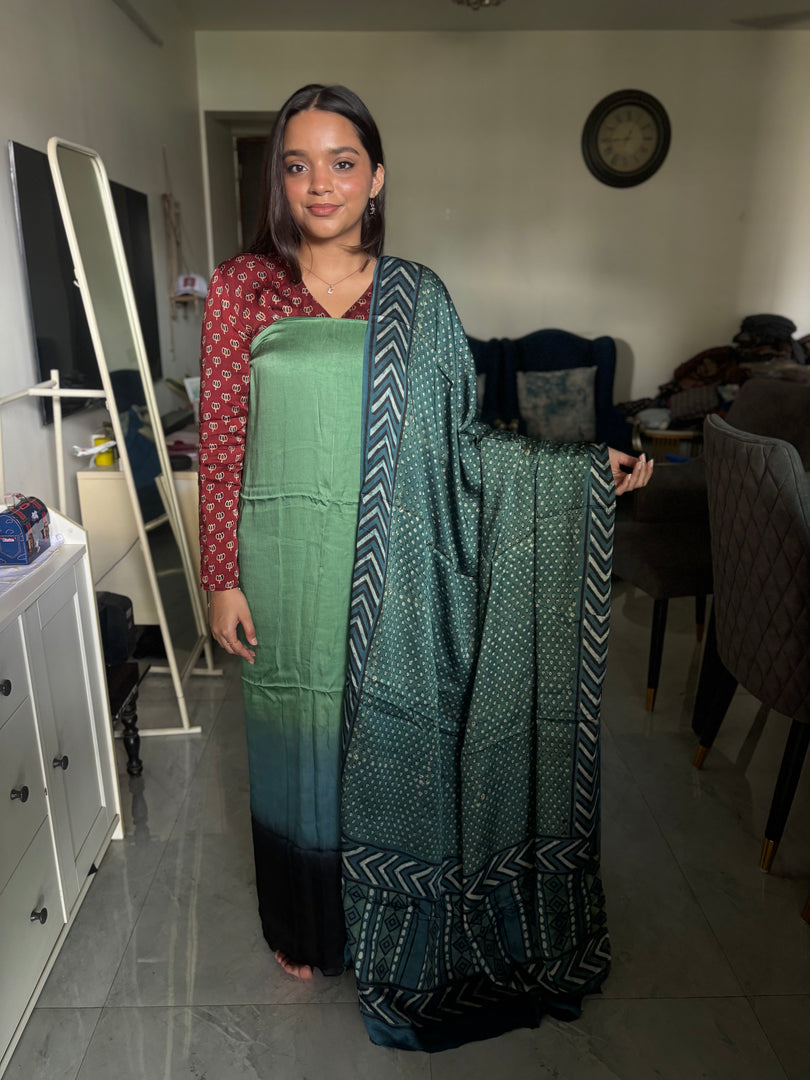 Ombre shade modal silk top with vanaspathi handblocked modal silk dupatta 2 piece set