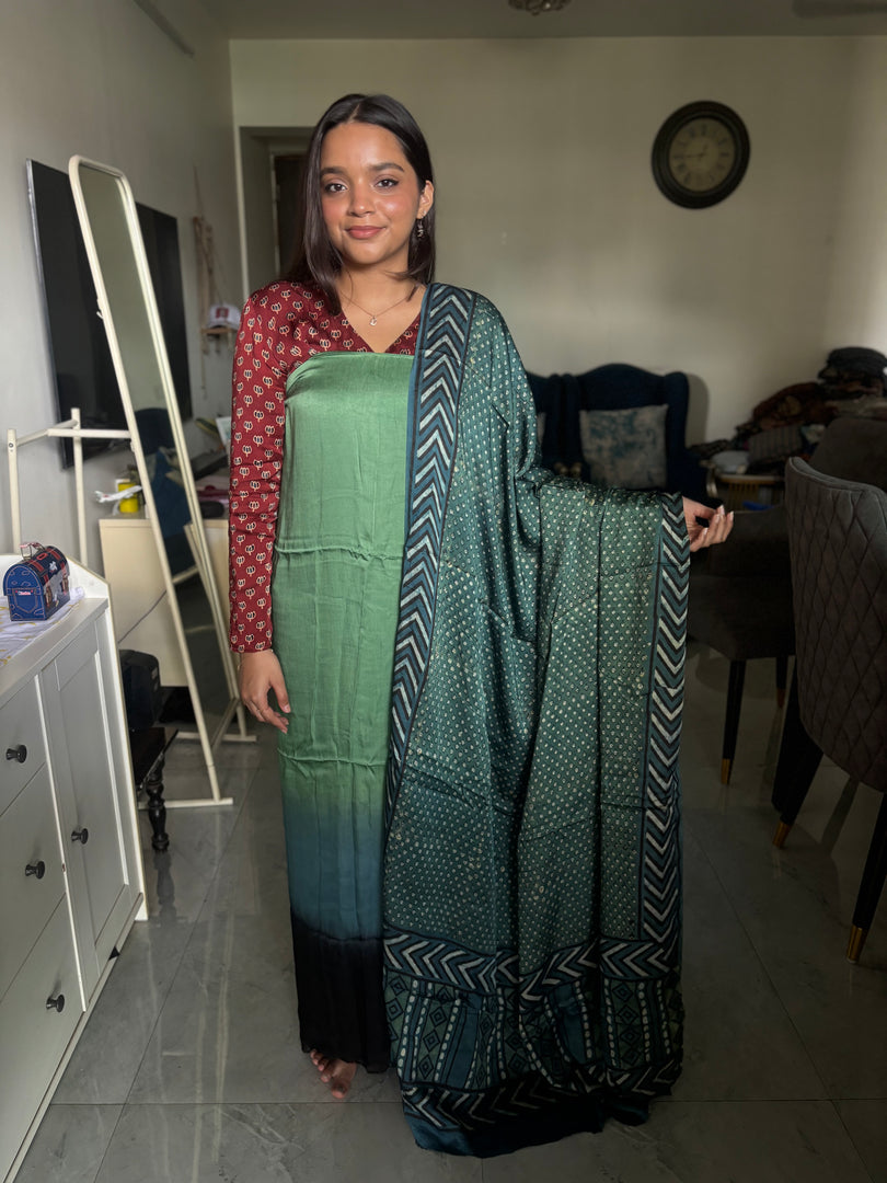 Ombre shade modal silk top with vanaspathi handblocked modal silk dupatta 2 piece set