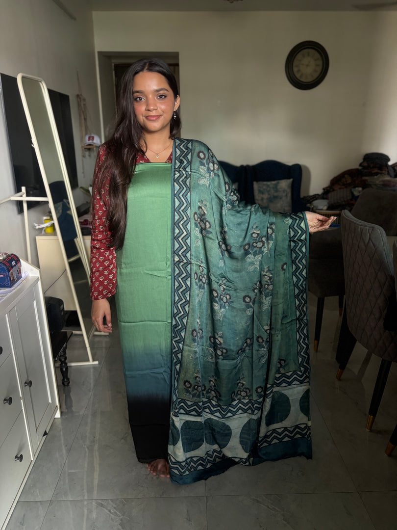 Ombre shade modal silk top with vanaspathi handblocked modal silk dupatta 2 piece set