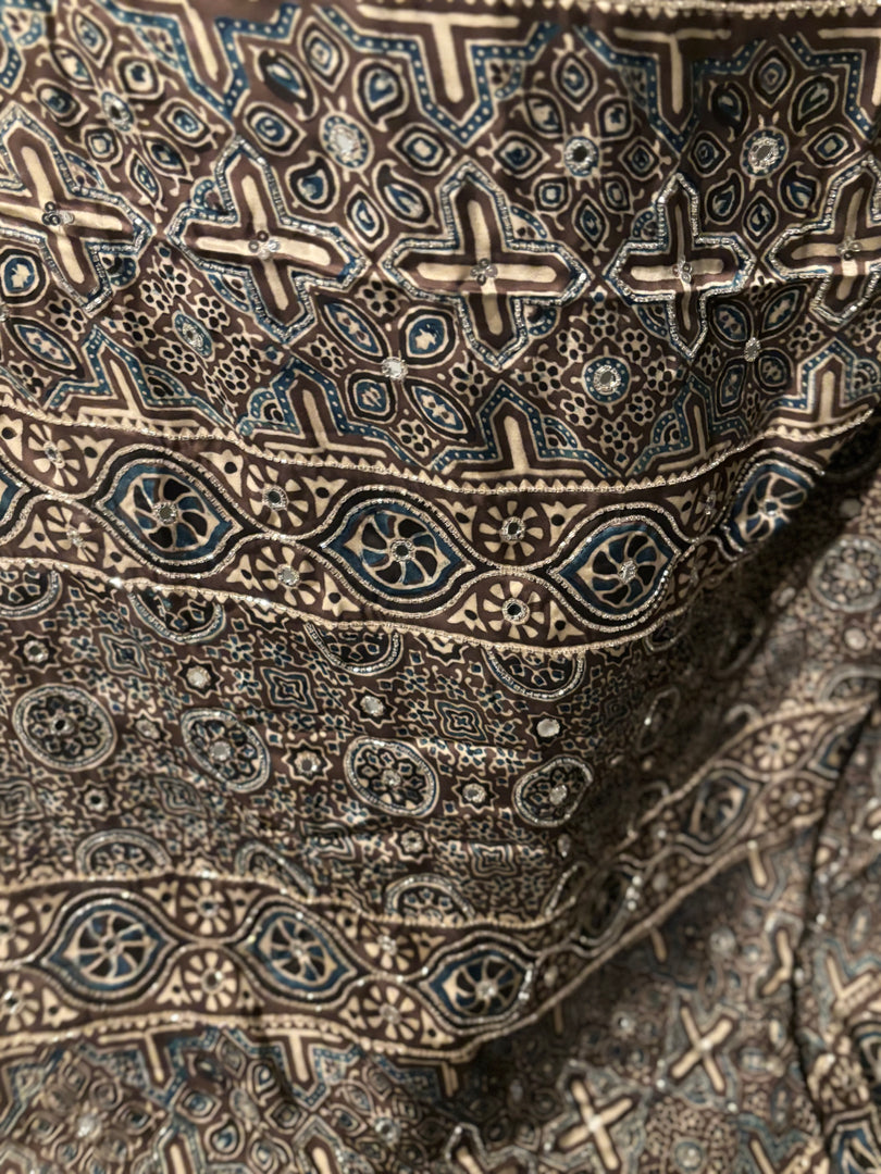 Premium quality handworked modal silk ajrakh saree
