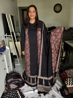 Load image into Gallery viewer, Mehnaz collection Designer style natural dye modal silk handblock ajrakh top and dupatta with tazzels MF0064
