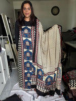 Load image into Gallery viewer, Mehnaz collection Designer style natural dye modal silk handblock ajrakh top and dupatta with tazzels MF0064
