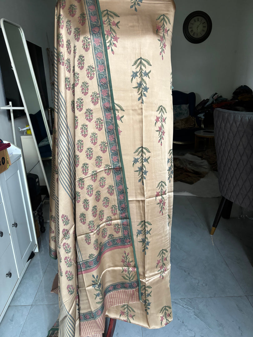 Handblock chikku shade modal cotton 3 piece set